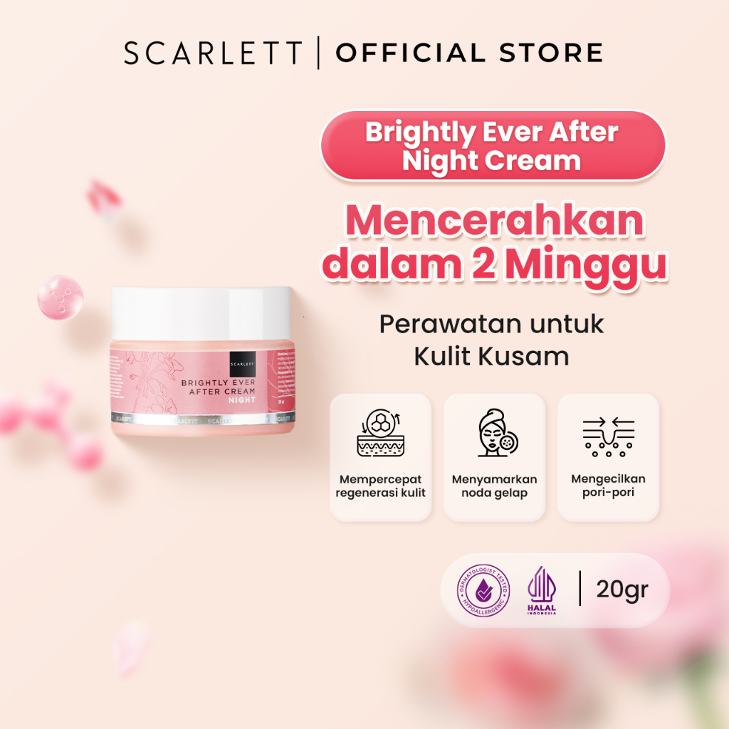 Scarlett Whitening Brightly Ever After Night Cream - Moisturizer Krim Pelembab Wajah untuk Mencerahk