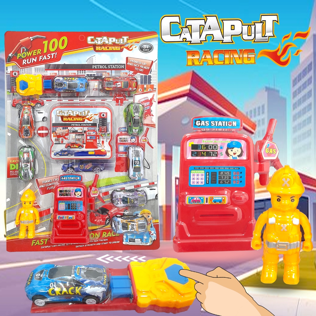 Mainan Anak Miniatur Mobilan Sport Pom Bensin Catapult Racing Miniatur SPBU