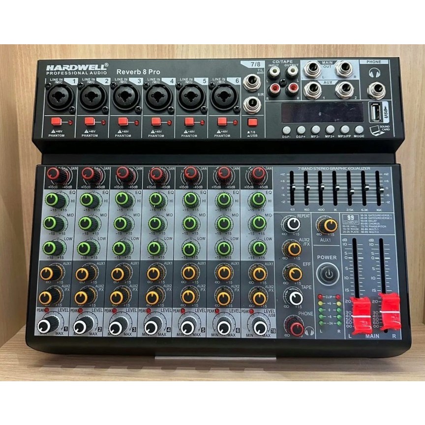 MIXER HARDWELL REVERB 8 / REVERB-8 / REVERB8 8 CHANNEL GAIN CONTROL 3 BAND EQ GARANSI RESMI HARDWELL