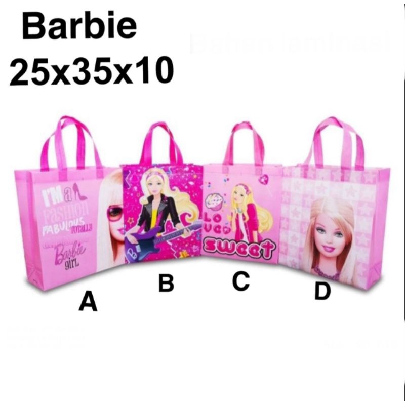 

( 1 lusin ) TOTE BAG GOODIE BAG TAS ULANG TAHUN ANAK BARBIE Goodiebag tas souvenir ulang tahun anak tas karakter 25x35x10 Tas Souvenir Ulang Tahun Anak Goodiebag Motif Kartun Premium