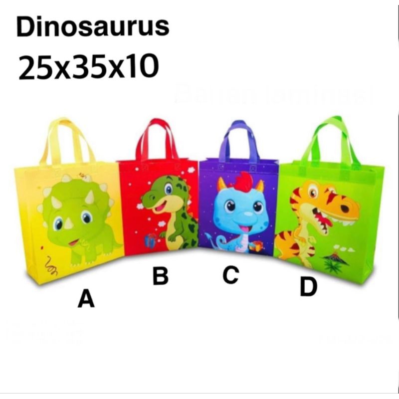 

( 1 lusin ) TOTE BAG GOODIE BAG TAS ULANG TAHUN ANAK DINOSAURUS .Goodiebag tas souvenir ulang tahun anak tas karakter 25x35x10 Tas Souvenir Ulang Tahun Anak Goodiebag Motif Kartun Premium