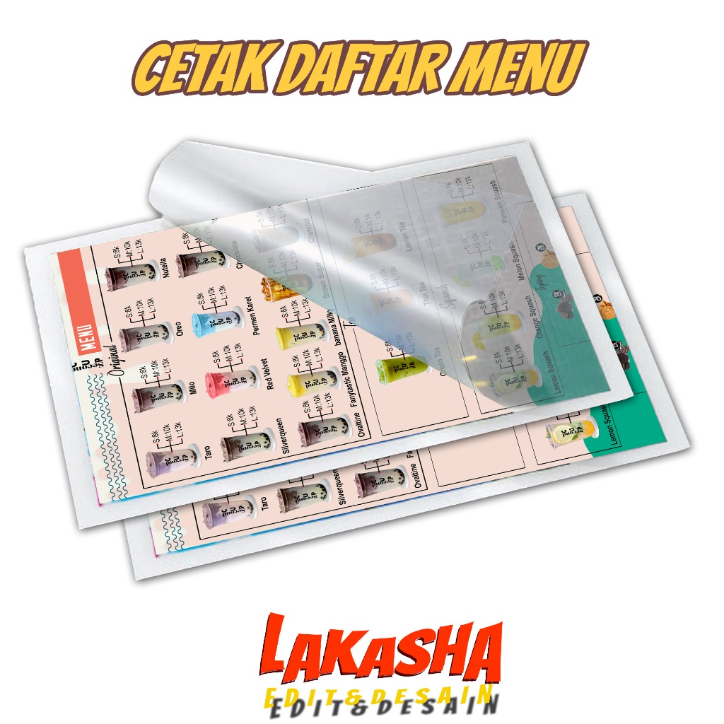 CETAK DAFTAR MENU A3/A3+ LAMINASI / LAMINATING