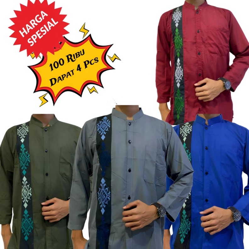 ART W37G Baju Koko Laki laki dewasa Lengan Panjang Bordir Aplikasi BajuKoko Pria