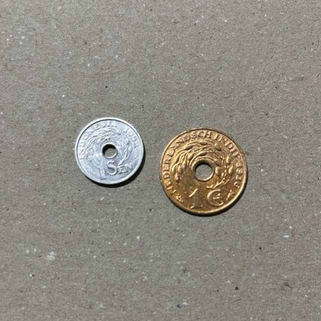 Aneka Koin 1 Sen Bolong Tembaga dan Alumunium