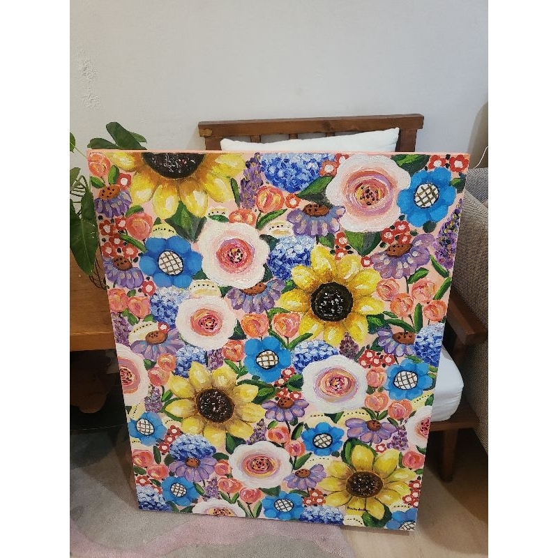 

Big Colorful Garden. Uk 90x70cm.Lukisan asli cat akrilik di kanvas spanram langsung gantung. Lukisan dinding. Pajangan dinding. Lukisan tangan asli. Lukisan kanvas.