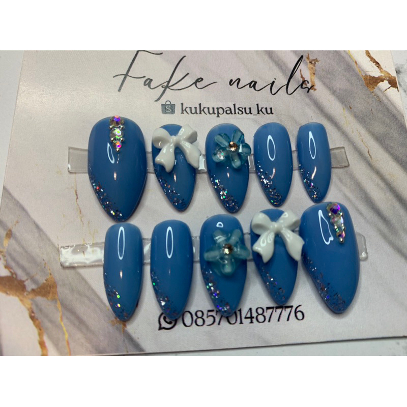 Kuku palsu premium warna biru BEBAS REQUEST WARNA fake nail wedding kuku palsu pernikahan