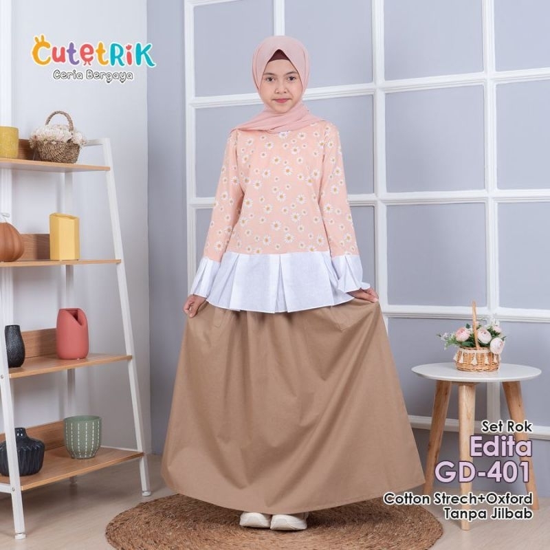 Set Rok Tunik Edita By Cutetrik Terbaru Baju Setelan Anak Cewek Lengan Panjang Motif Polkadot Pink M