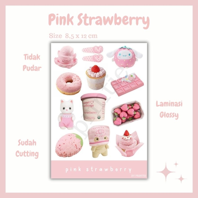 

[1 lbr] kisscut stiker sheet deco tema soft strawbery, cute, aesthetic