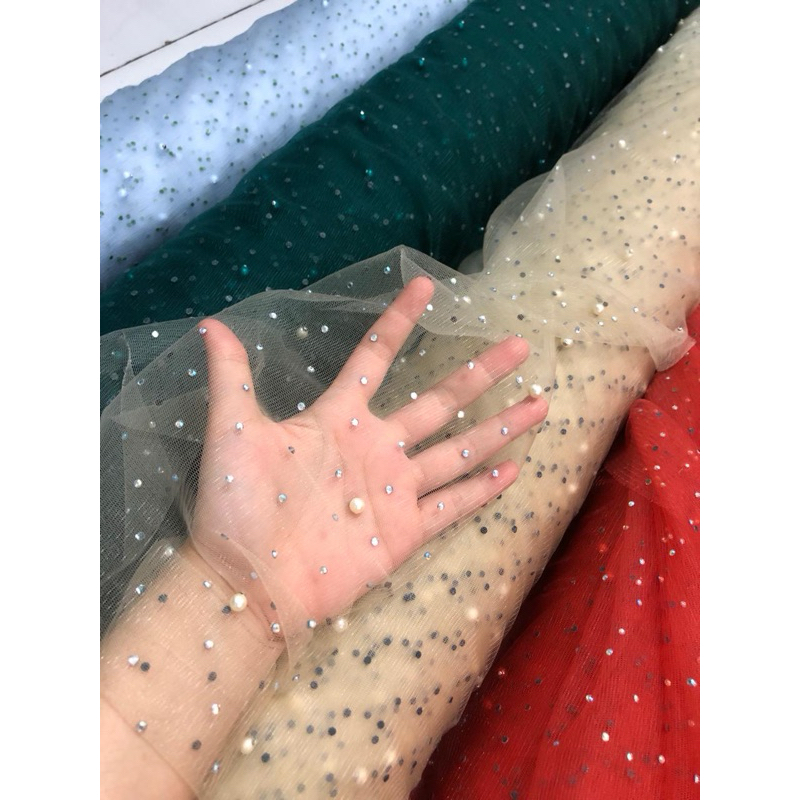 tile mutiara / tulle cantik / tambahan baju / tulle manik / tile manik