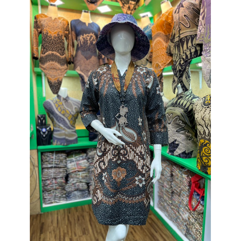 Batik Tunik Dress QistinaBatik motif Coklat sangkuriang bahan katun
