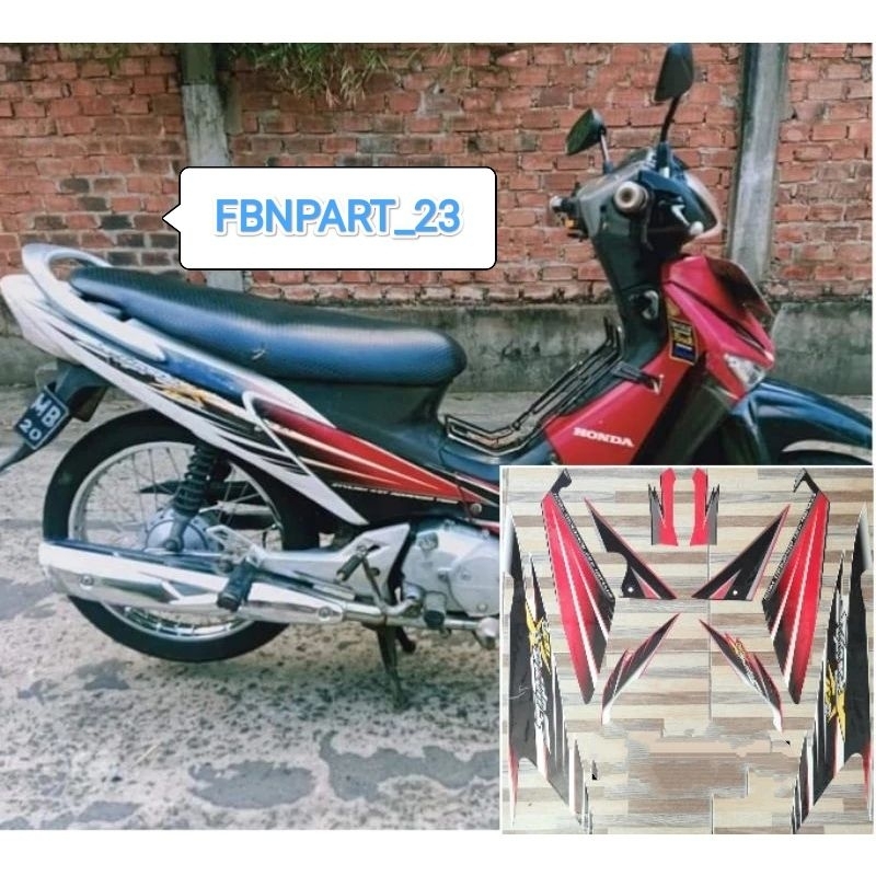 striping original Honda Supra X 125 D merah putih tahun 2005-2006