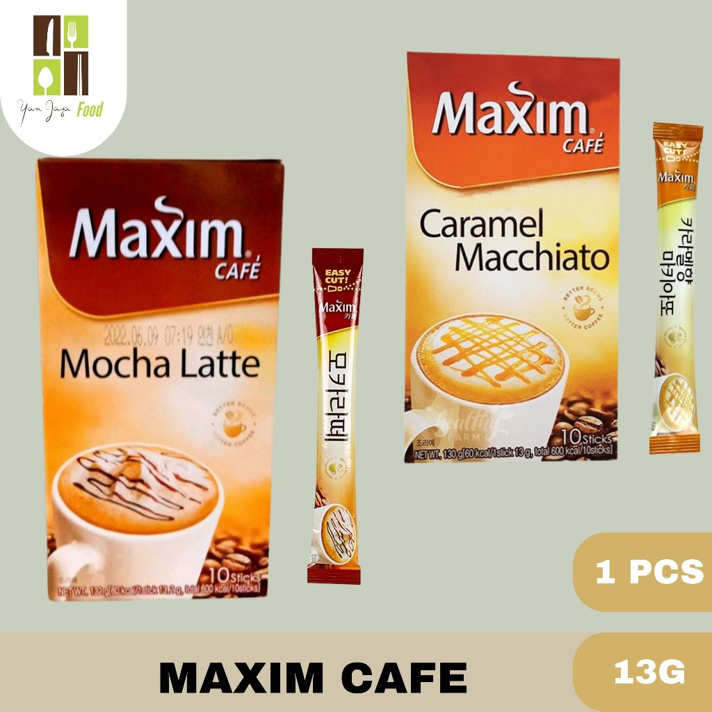 

Maxim Cafe Serbuk Kopi / Coffe Korea Mocha Latte / Caramel Machiato 13G/1 PCS