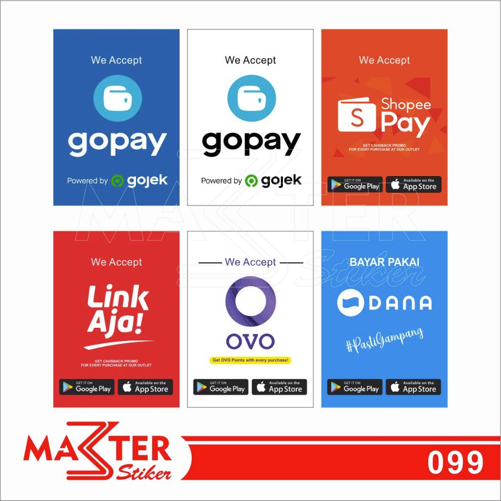 

099 - Stiker E-Wallet, Sticker Vinyl, Premium, Tahan Air, Termurah, dan Bisa Custom