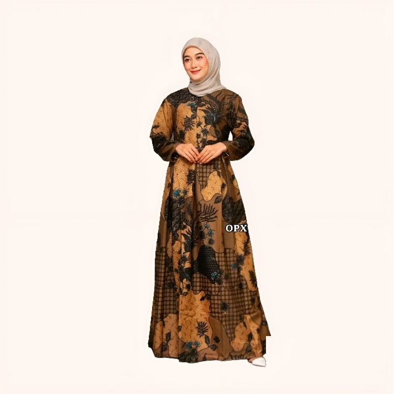BATIK GAMIS WANITA MOTIF COKLAT ELEGAN BAHAN KATUN ASLI PEKALONGAN