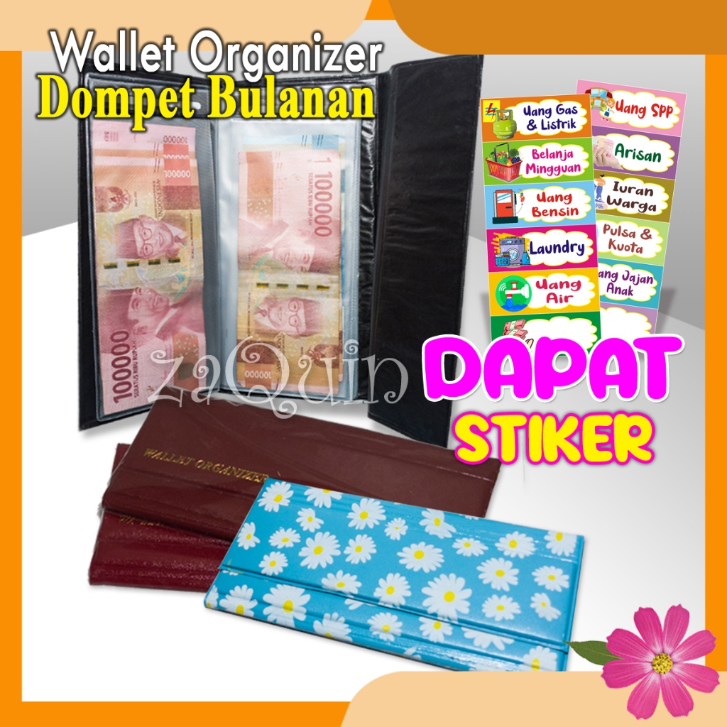 Dompet Disiplin Keuangan Pintar Pengatur Keuangan uang Belanja Bulanan Wallet organizer Motif Bunga 