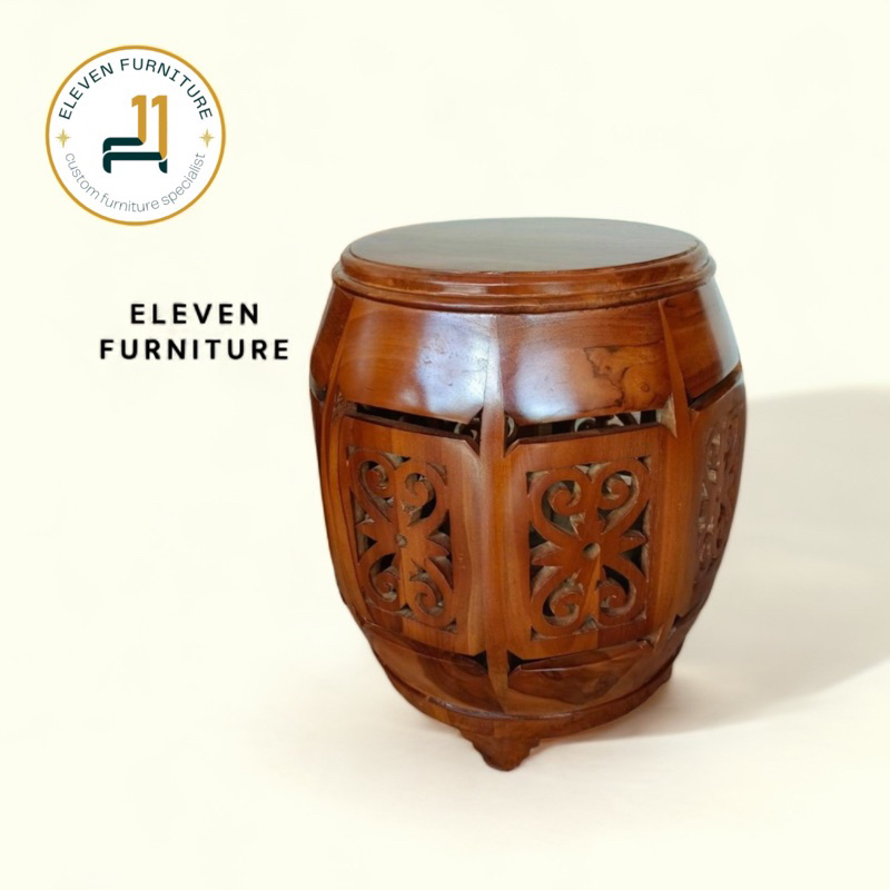 KURSI KENDANG GENTONG Teras Outdoor taman tamu Klasik Antik unik Kuno Ukir Kayu Jati mebel jepara mu