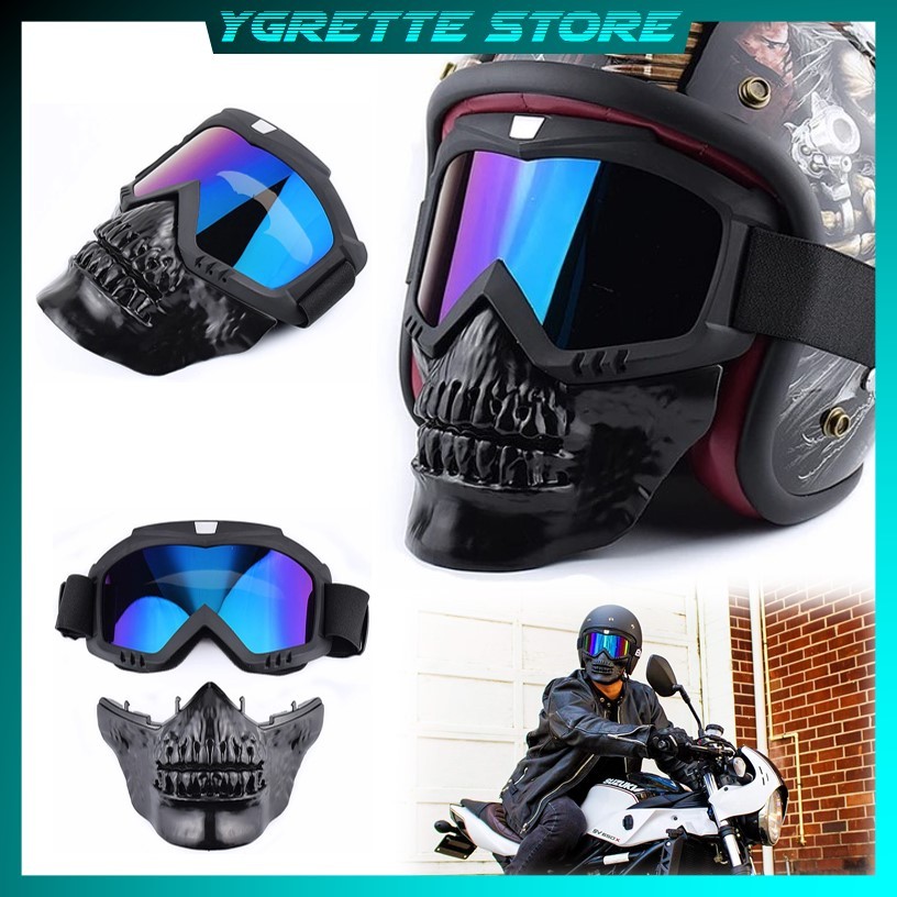 YGRETTE - JEIM Kacamata Olahraga Motocross MTB ATV Goggles with Skull Mouthpiece - MJG-026 - Black M