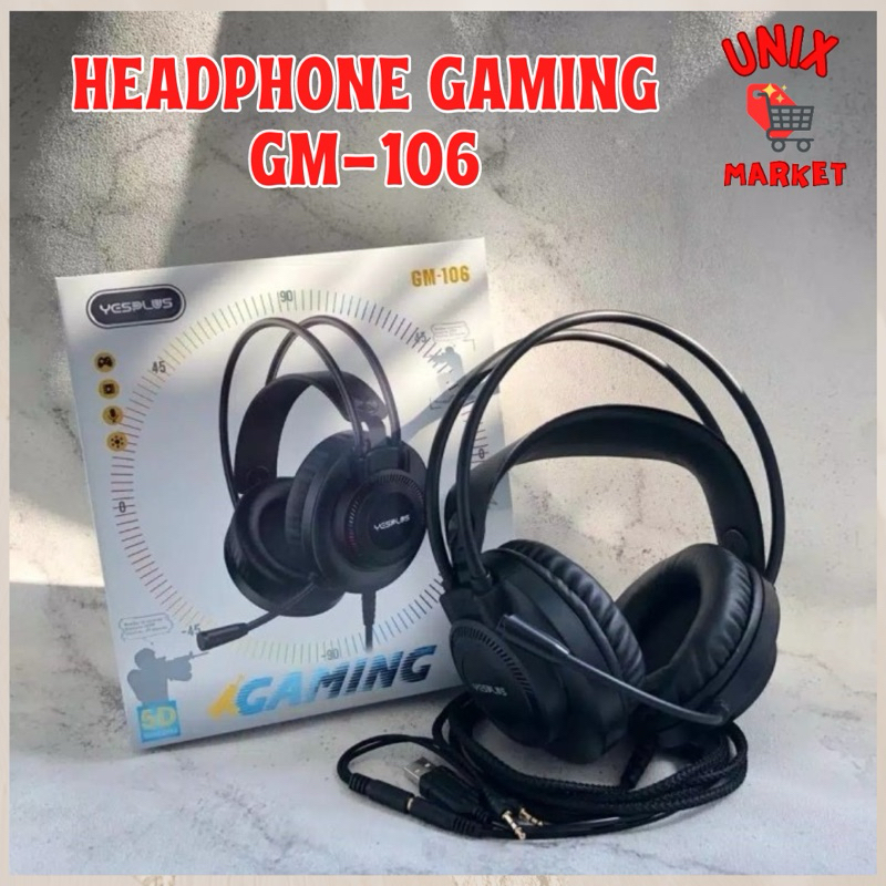 HEADPHONE GAMING YESPLUS GM-106 (DAZZLING LED) SHOCK STEREO 5D GM105 HEADSET GAMER