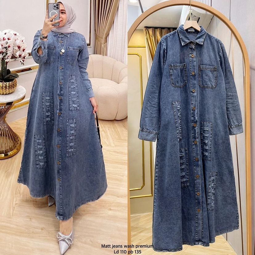 Gamis Jeans. Gamis Denim. Fashion Muslim. Baju Gamis. Fashion Wanita. Dress Khanza