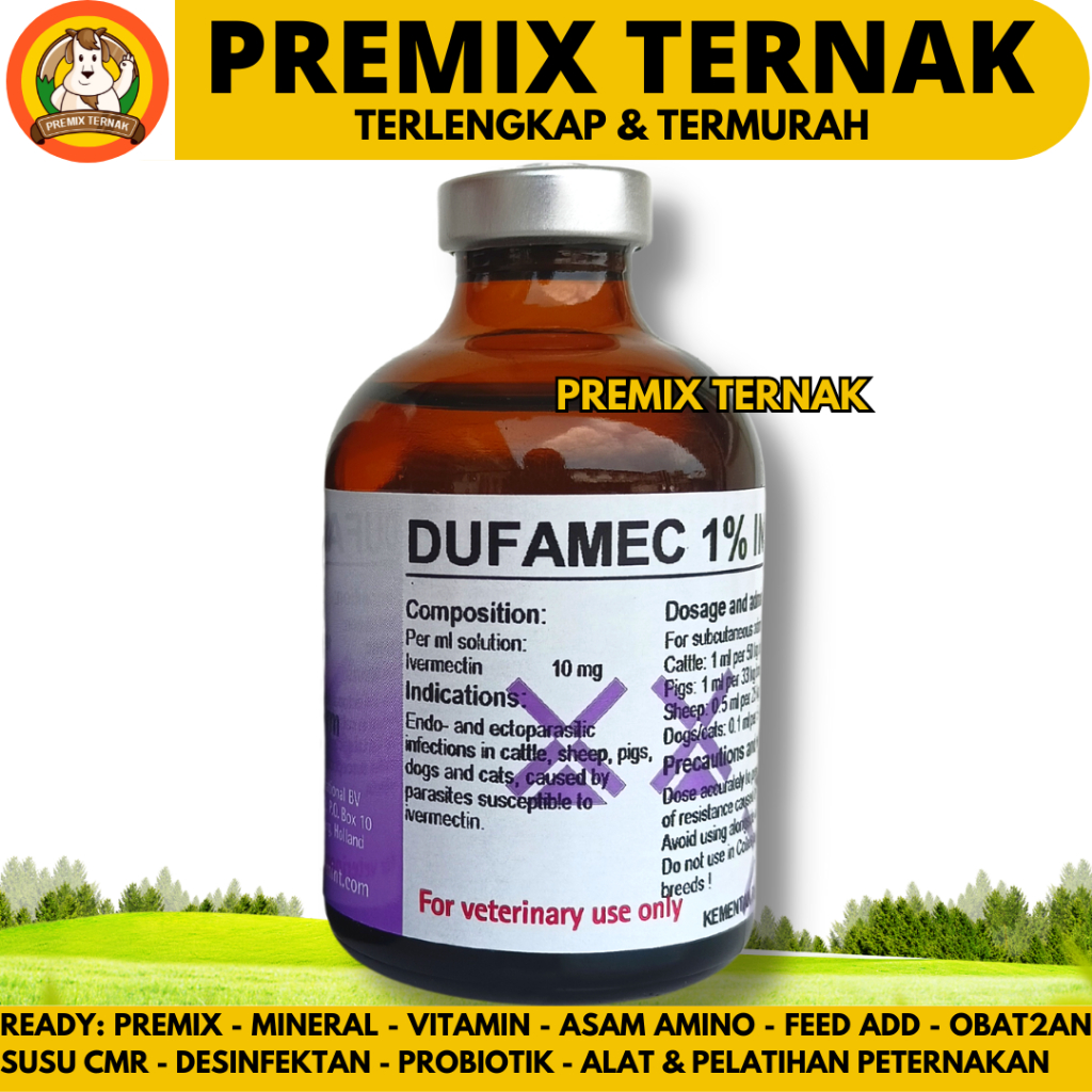 DUFAMEC 1% INJ 50 ML - Obat Cacing Kutu gudig Scabies Ampuh Sapi Kambing Babi Domba Like Intermectin