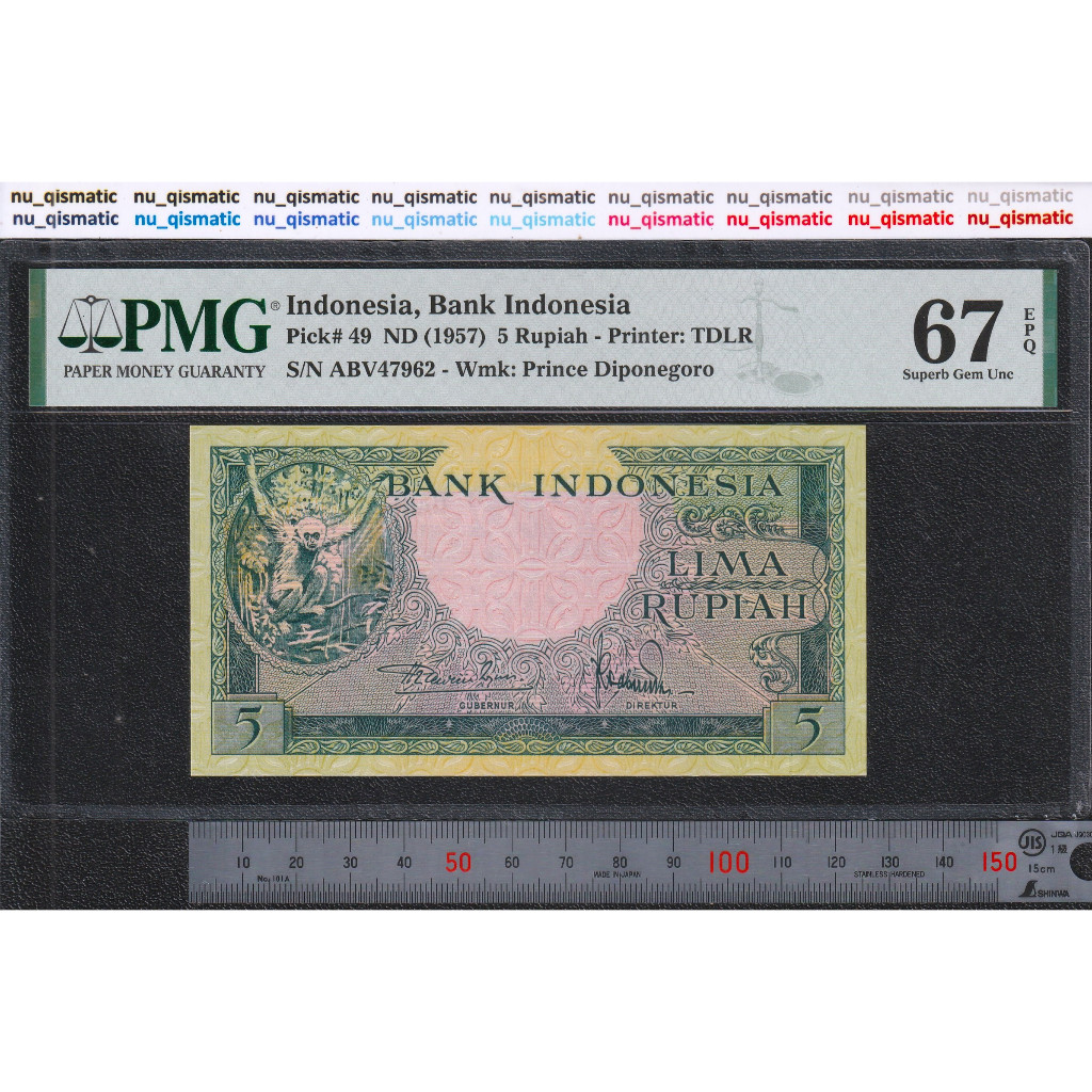 Indonesia 5 Rupiah , tahun 1957 , PMG 67 EPQ Superb Gem UNC P# 49
