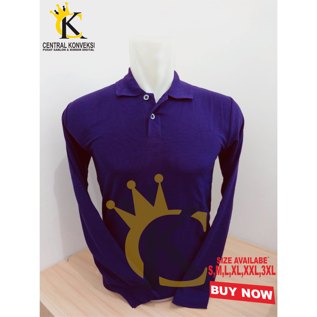 Kaos Polo Shirt Ungu Tua / Kaos Kerah Polo Tangan Panjang Pria - Wanita / Polo Shirt Panjang Ungu Tu
