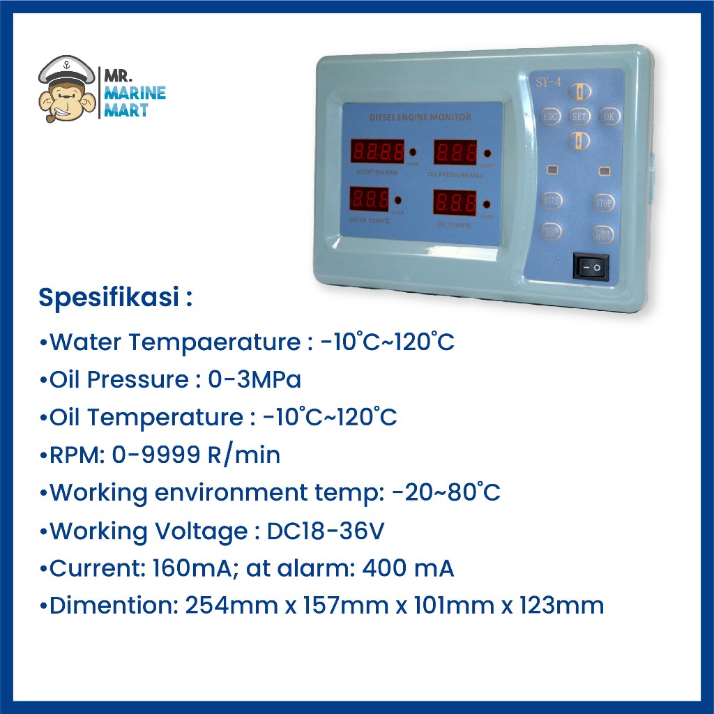 Mycoolcell Diesel Engine Monitor Sy-4 Indikator Mesin Diesel Kapal