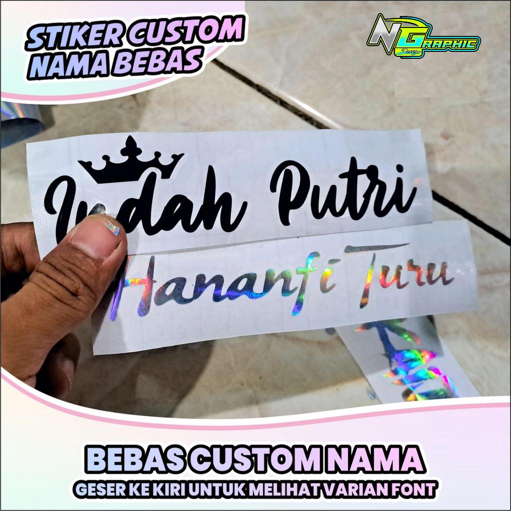 

Stiker Cutting Hologram Nama Free Custom Logo Stiker Nama di Case HP, Helm, Motor DLL