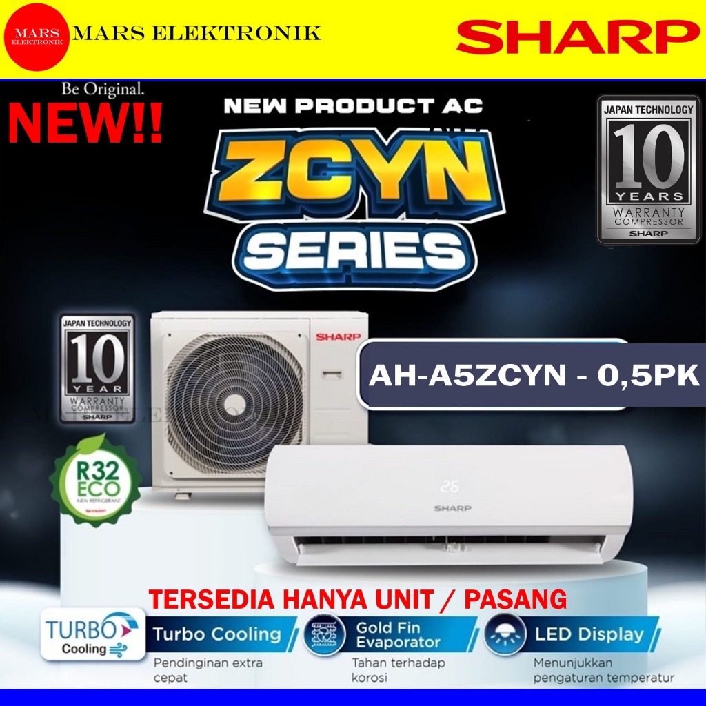 AC SHARP AH-A5ZCYN / AH-A5ZEY SPLIT - 0,5PK  AH A5ZCYN / AH A5ZEY - 1/2PK - PENDINGIN RUANGAN SHARP 