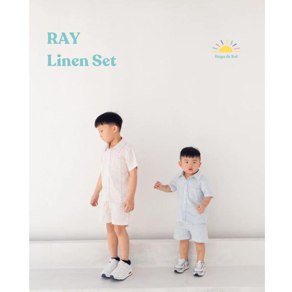 RAYO- RAY STRIPE LINEN SET - pakaian anak gris garis laki-laki setelan anak laki-laki baju anak set 