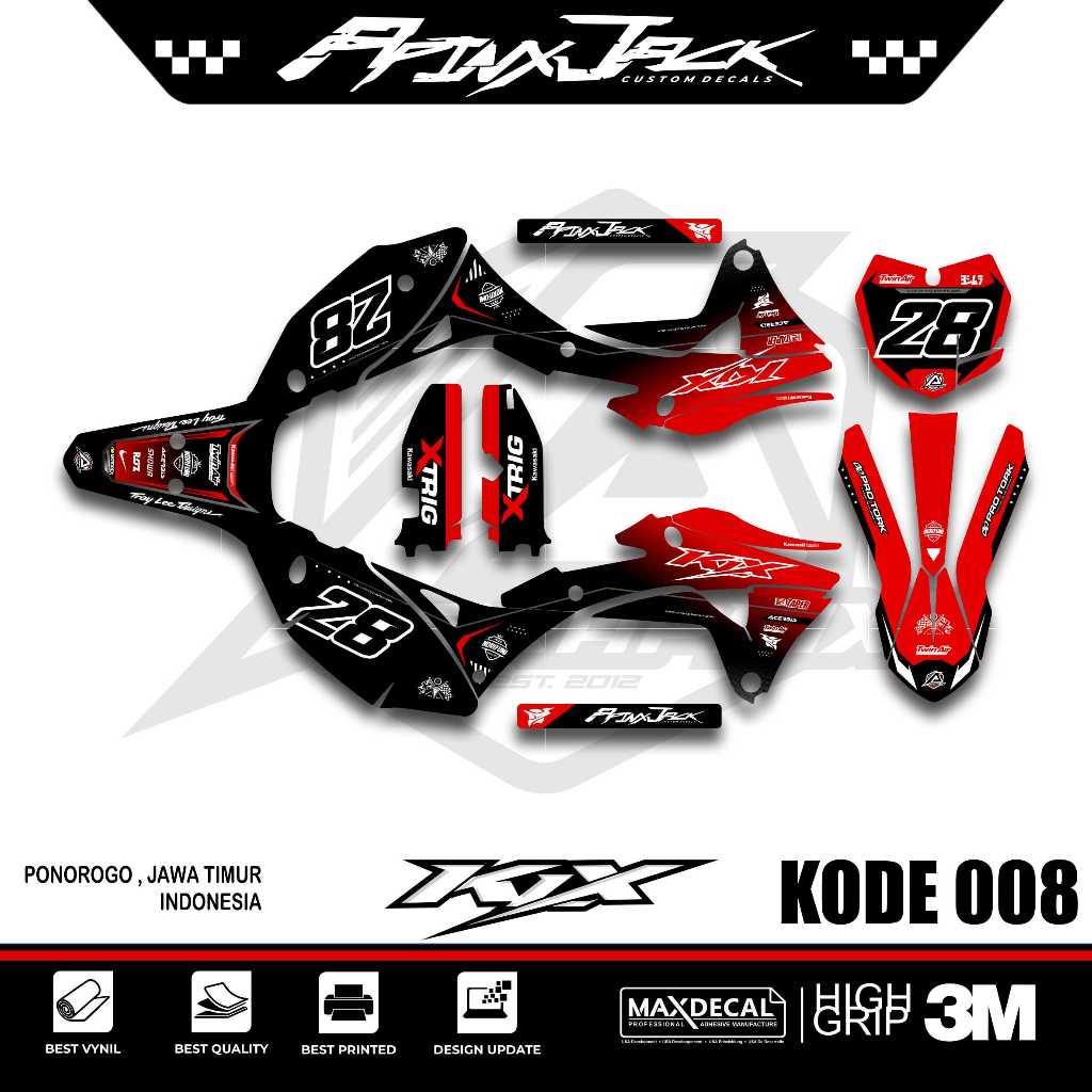 DECAL KLX GORDON MERAH HITAM 008