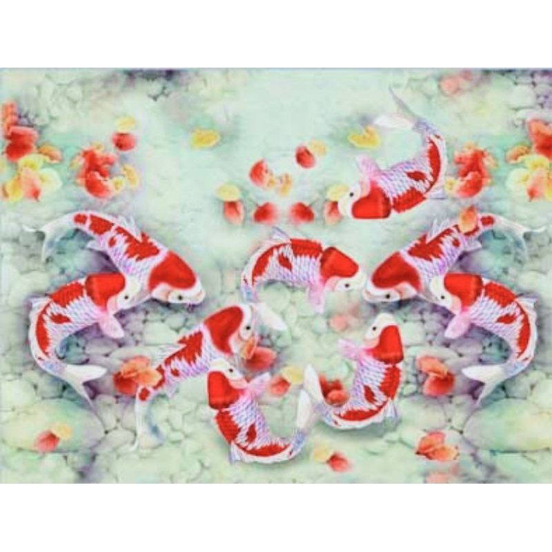 Lukisan Cetak, IKAN MAS KOI, Ukuran JUMBO, 150x100cm/Poster Cetak/Hiasan Dinding/TANPA BINGKAI