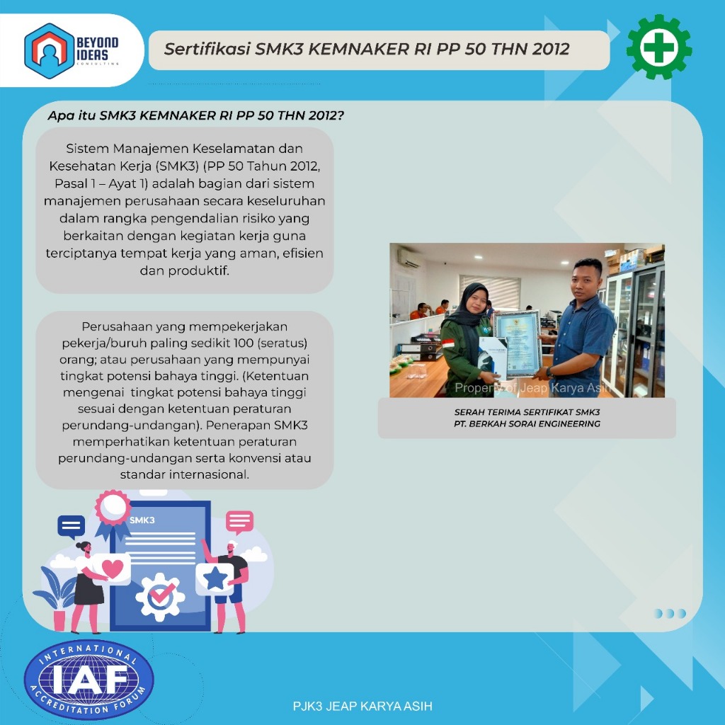 

Sertifikasi SMK3 Kemnaker RI PP 50 THN 2012