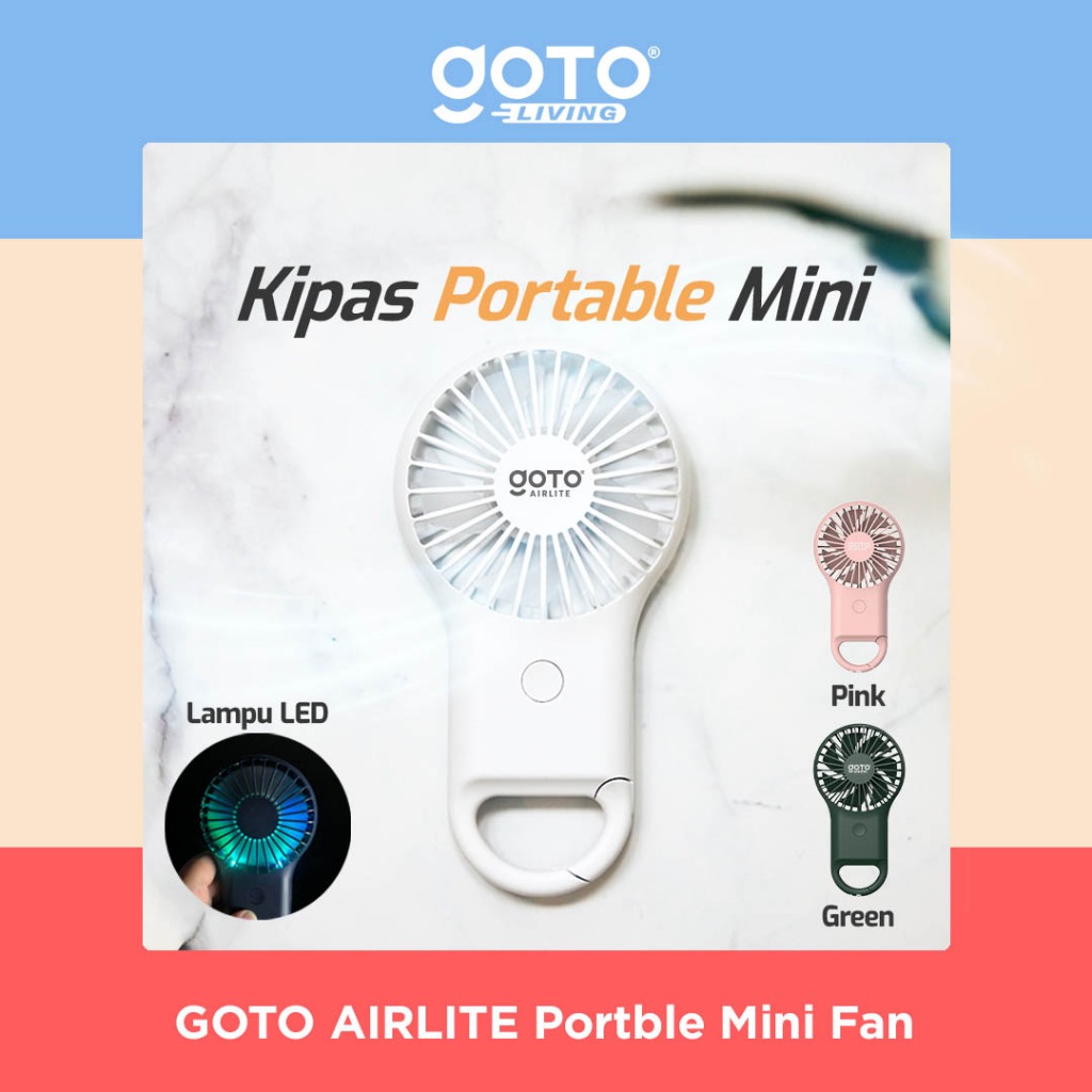 Goto Airlite Mini Fan Kipas Angin kecil Led USB Portable Baterai Cas