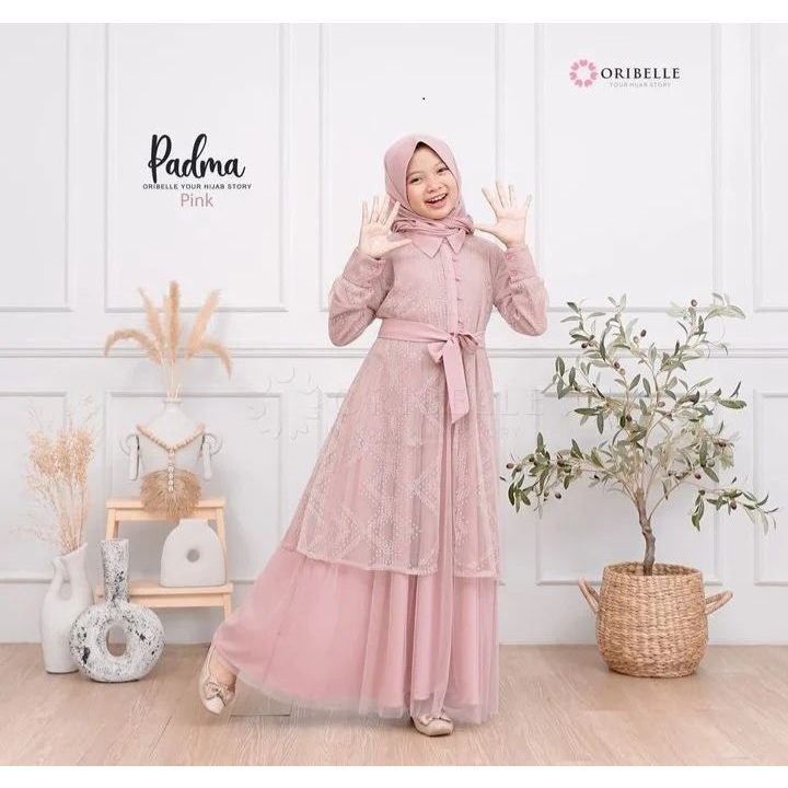 BISA COD PADMA SYARI + HIJAB + OUTER BROKAT MALIKA Setelan Anak Perempuan Import Terbaru Gamis Anak 