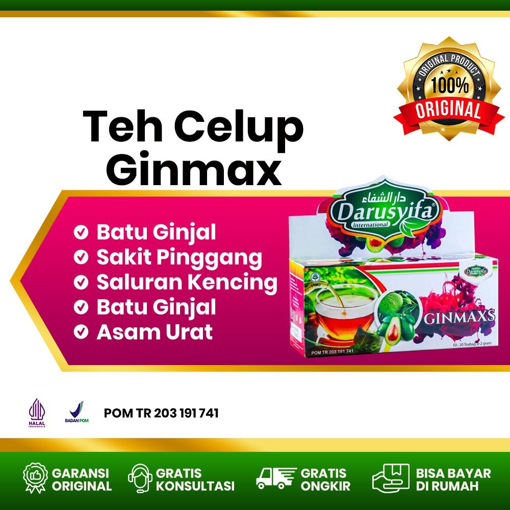 

Teh Celup Herbal Batu Ginjal Ginmaxs DARUSYIFA Lancar Kemih Asli Original BPOM