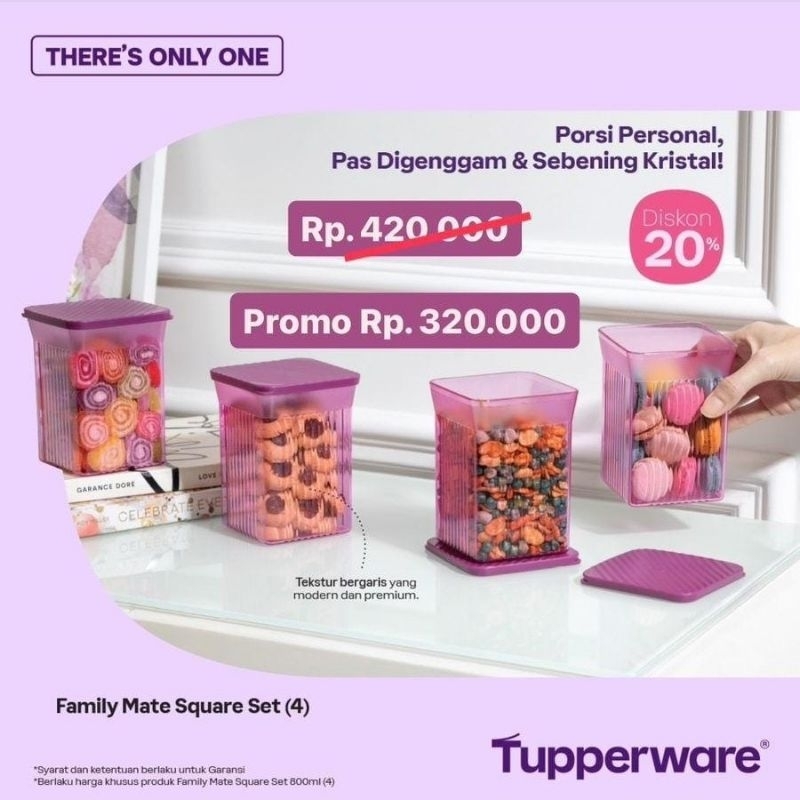 Tupperware Original Promo Family Mate Square Set Toples Kue Lebaran Crystal Ungu