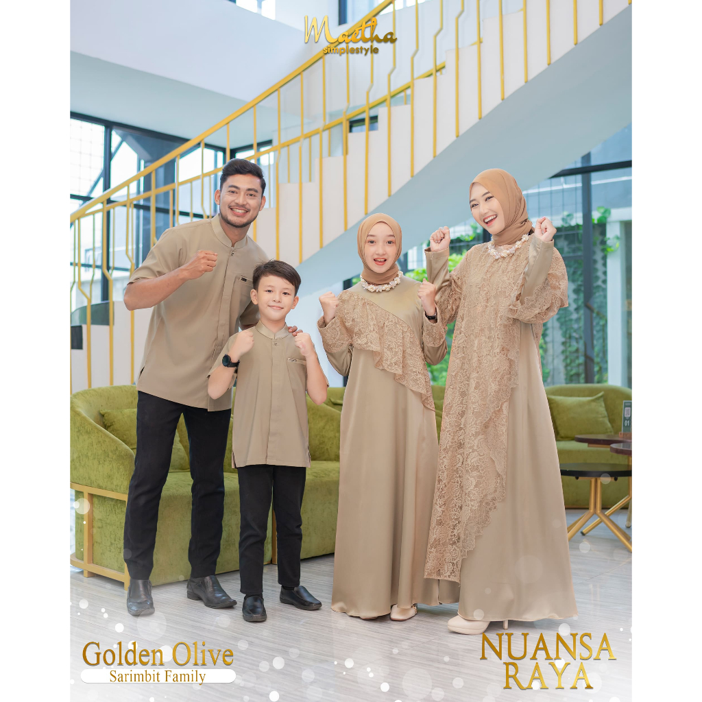Maetha - Sarimbit Keluarga Lebaran / Gamis Koko Couple / Nuansa Raya Series Golden Olive-1
