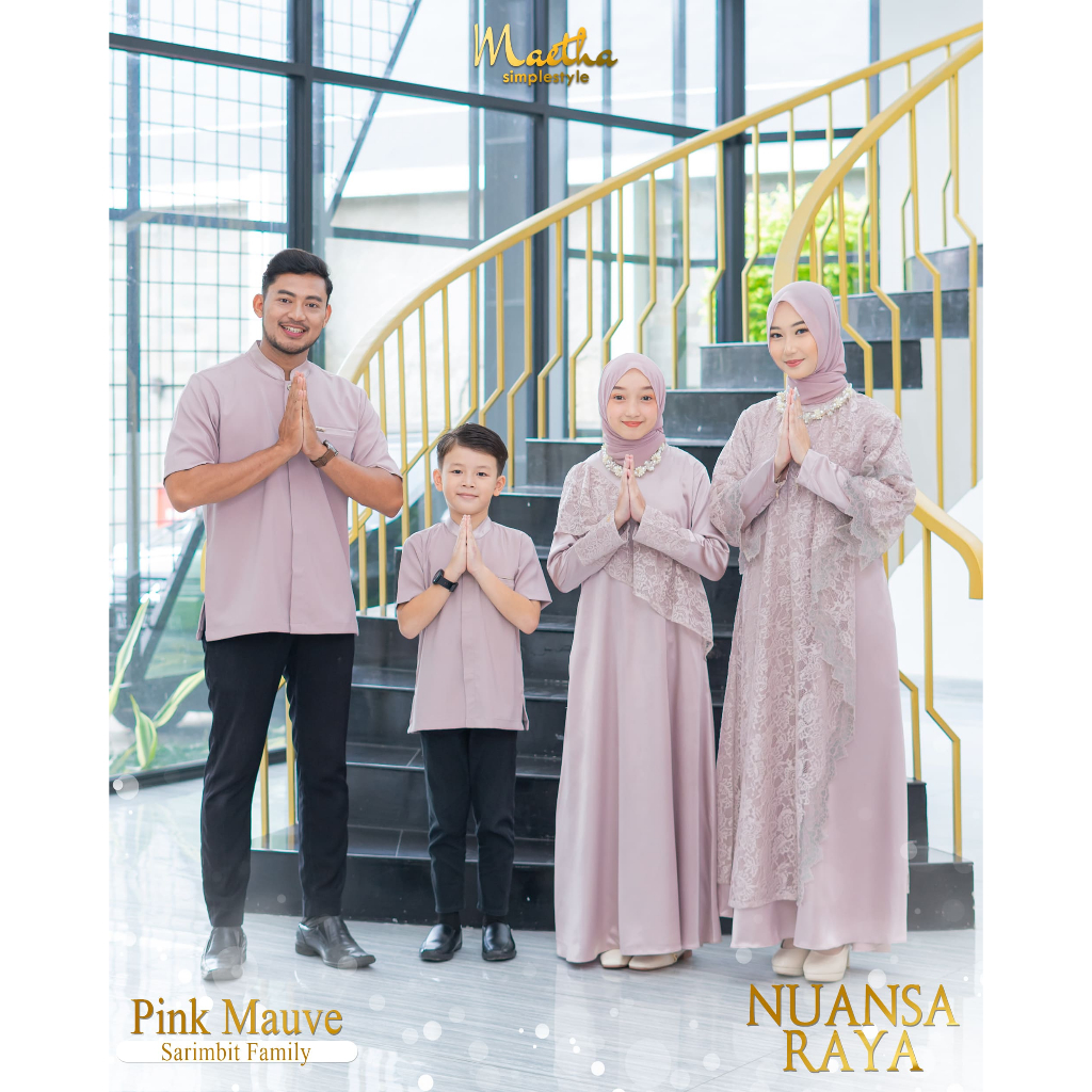 Maetha - Sarimbit Keluarga Lebaran / Gamis Koko Couple / Nuansa Raya Series Pink Mauve