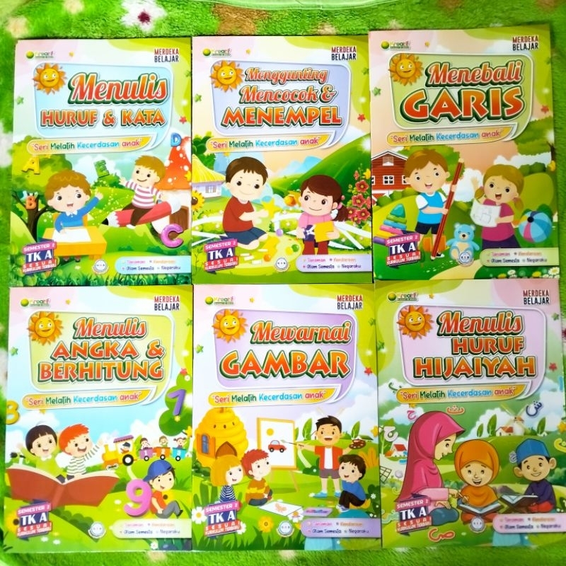 BUKU PAKET TK DAN PAUD ISI 6 BUKU SEMESTER 2 TK A MENULIS HURUF KATA MENEBALI GARIS ANGKA BERHITUNG 