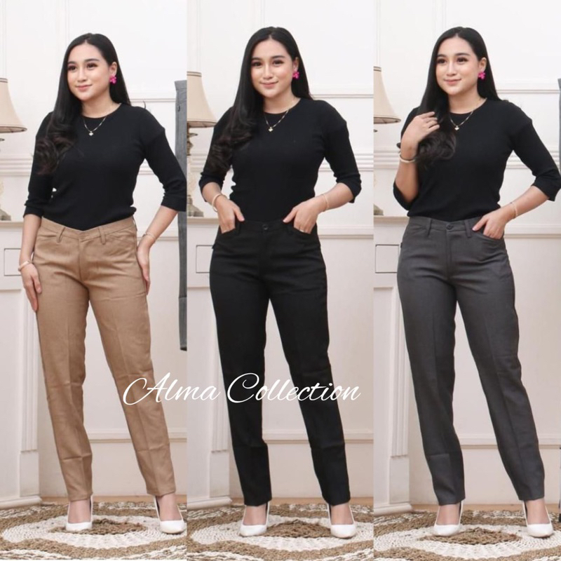 Celana Kerja Wanita Celana Formal Celana bahan kantoran Pinggang Resleting Kancing JUMBO premium
