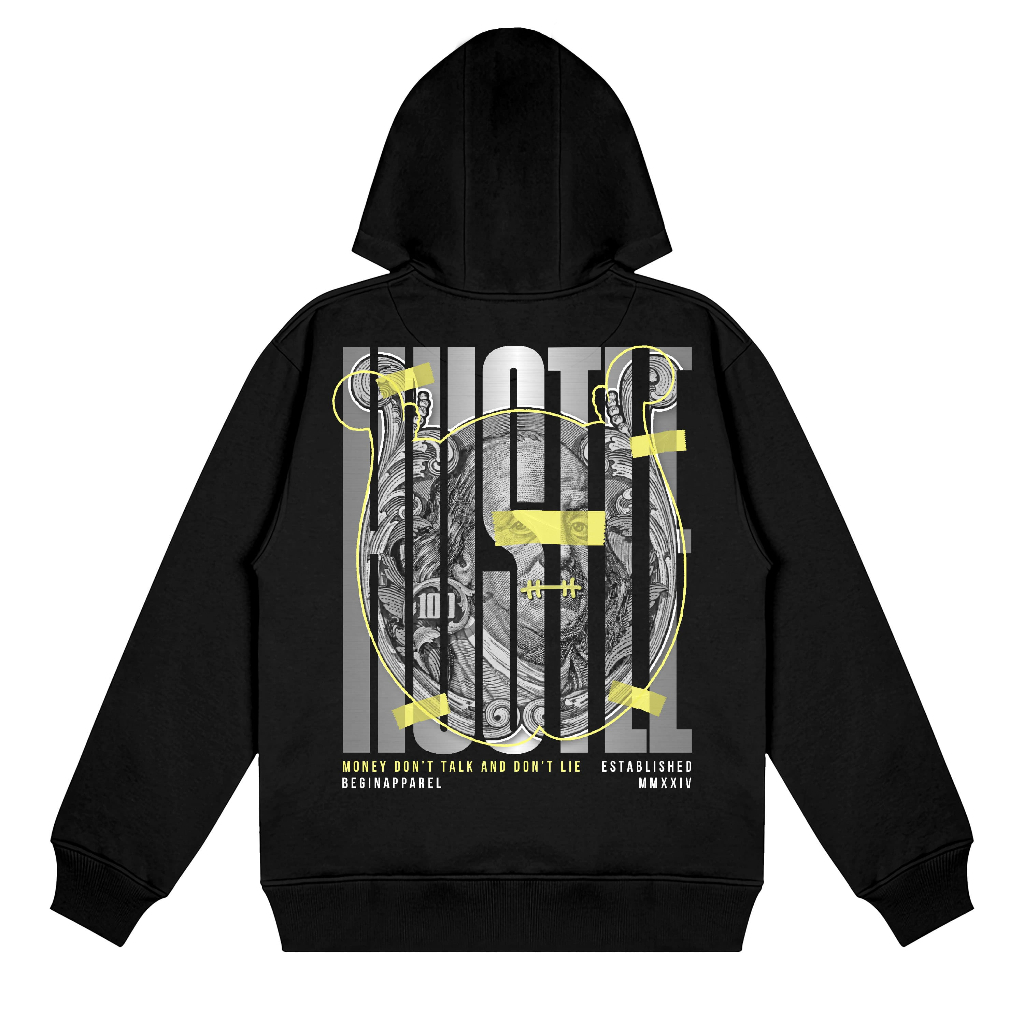 Hoodie Hitam Hustle Cotton Fleece 280Gsm BGNAPPRL