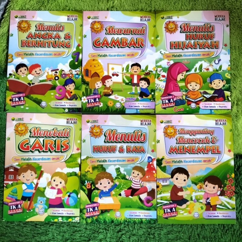 BUKU PAKET TK DAN PAUD ISI 6 BUKU SEMESTER 2 TK A MENULIS HURUF KATA MENEBALI GARIS ANGKA BERHITUNG 