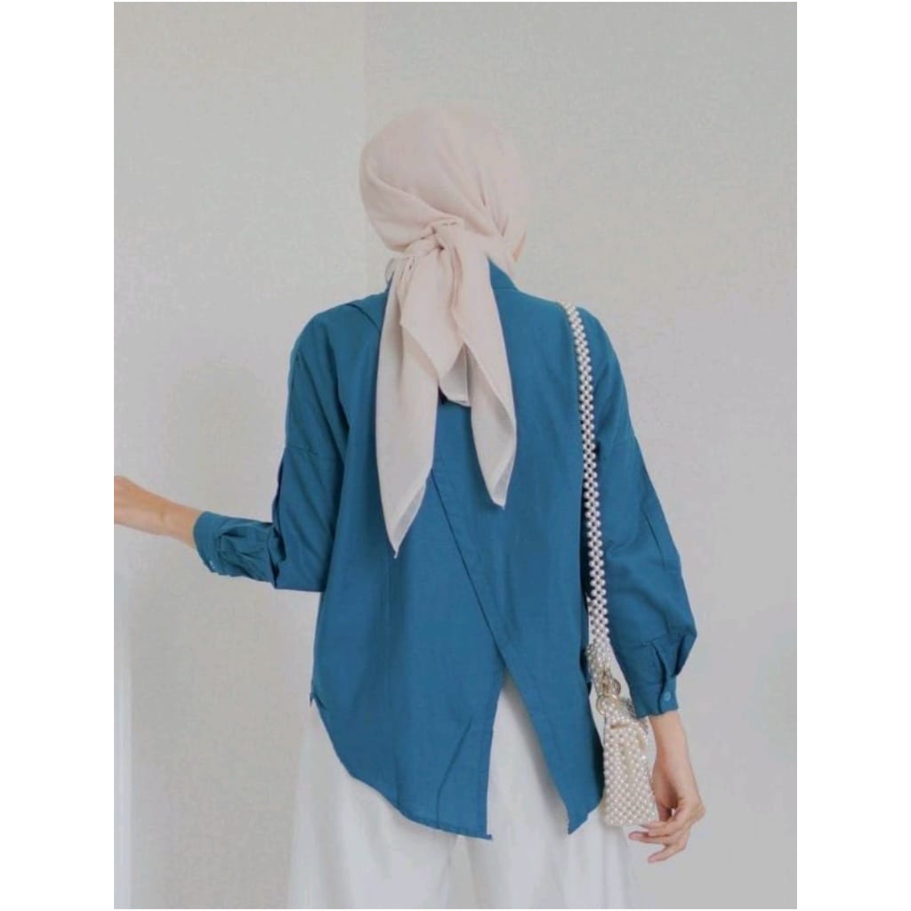 Hawa Shirt Linen Oversize | Kemeja Fit Wanita Muslim Hijab | Atasan Wanita Hijab