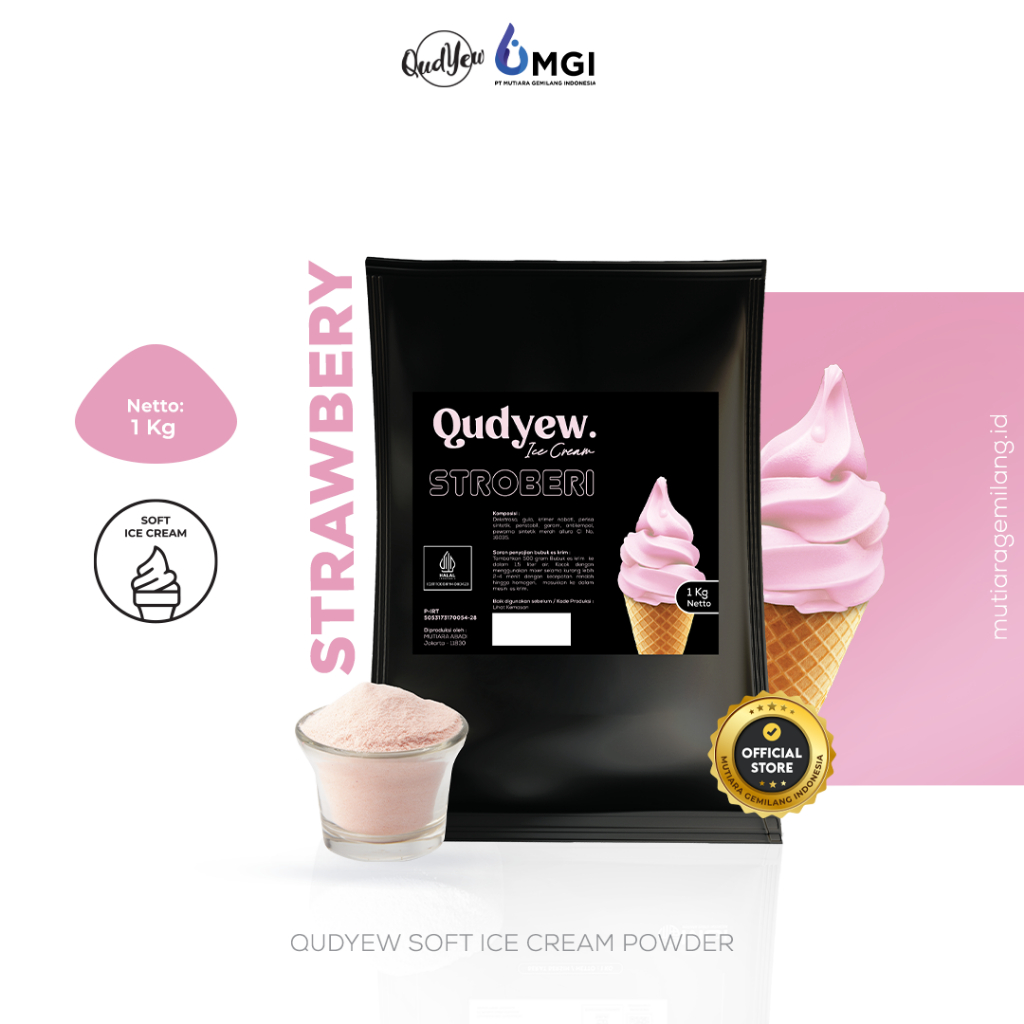 

Mutiaragemilang.id Qudyew Ice Cream Powder Strawberry 1kg / Bubuk Es Krim Stroberi 1kg Premix