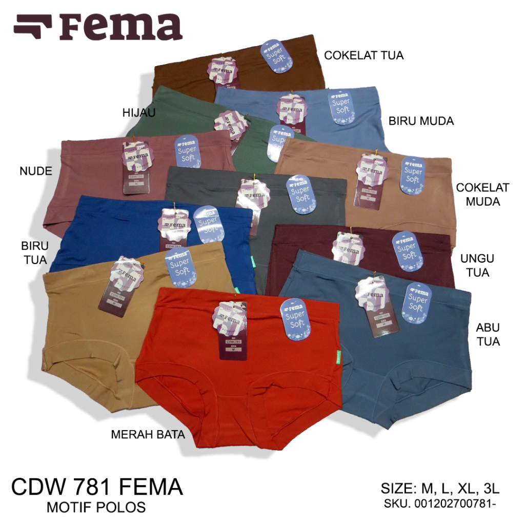 FEMA Official Shop 3 pcs Celana Dalam Wanita Highwaist 781 CD Tinggi CD Jumbo