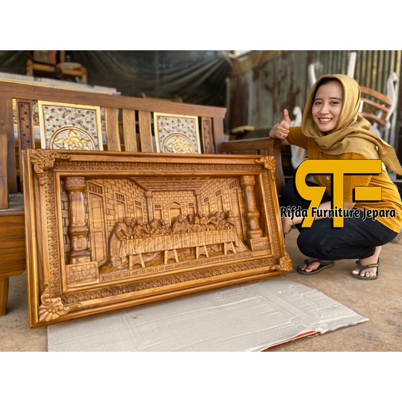 REAL PICT  Patung Perjamuan Kudus / Patung Perjamuan Yesus Kristus / Patung Perjamuan Jati Ukir