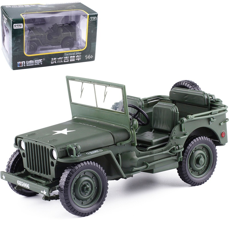 (R158) Diecast Alloy Collection Jeep Willys 1944 Scala 1:18 Diecast Clasic Mobil Perang