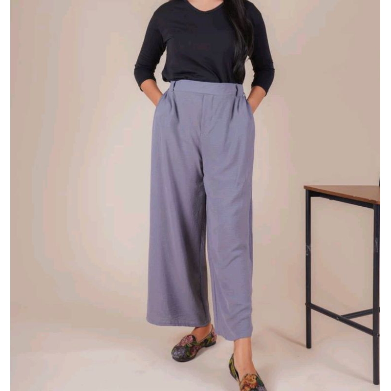 Kulot Crinkle Ariflow Celana Wanita Grey Preloved