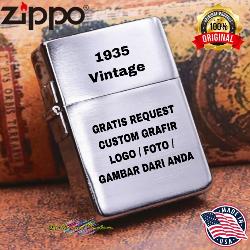 KOREK API ZIPPO ORIGINAL USA VINTAGE 1935 GRATIS REQUEST CUSTOM GRAFIR 2 SISI